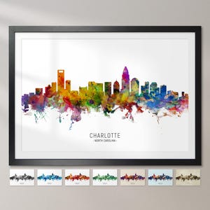 Charlotte Skyline North Carolina, Cityscape Painting Art Print Poster CX (6618)
