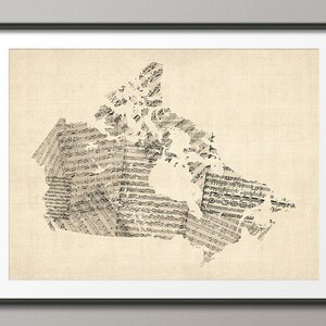 Canada Old Sheet Music Map, Art Print QX (550)