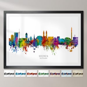 Bremen Skyline Deutschland, Cityscape Painting Art Print Poster CX (6705)