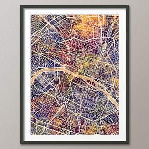 Paris Map, Paris Frankreich Stadtplan, Kunstdruck (4578)