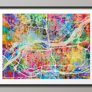 Carte des villes quadruples, Davenport, Bettendorf, Rock Island, Moline, impression d'art (2502)