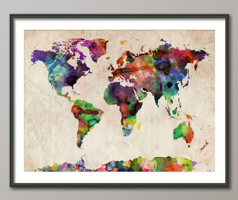 Watercolor Map of the World Map, Art Print, 11x14 up to 18x24 inch 749 image 1