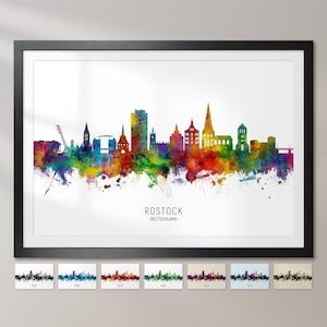 Ligne d'horizon de Rostock, Allemagne, impression d'art peinture paysage urbain Poster CX (6696)