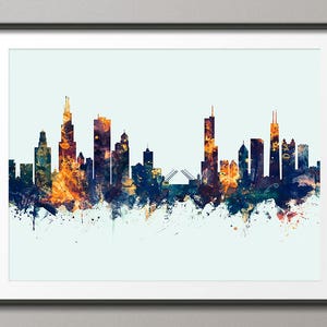 Impresión artística del horizonte de Chicago, paisaje urbano de Chicago, Illinois (3055)