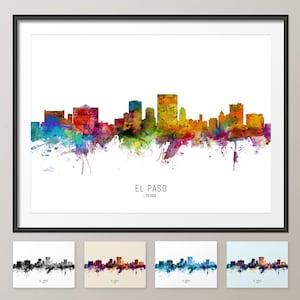 El Paso Skyline Texas, Cityscape Painting Art Print Poster CX (6729)