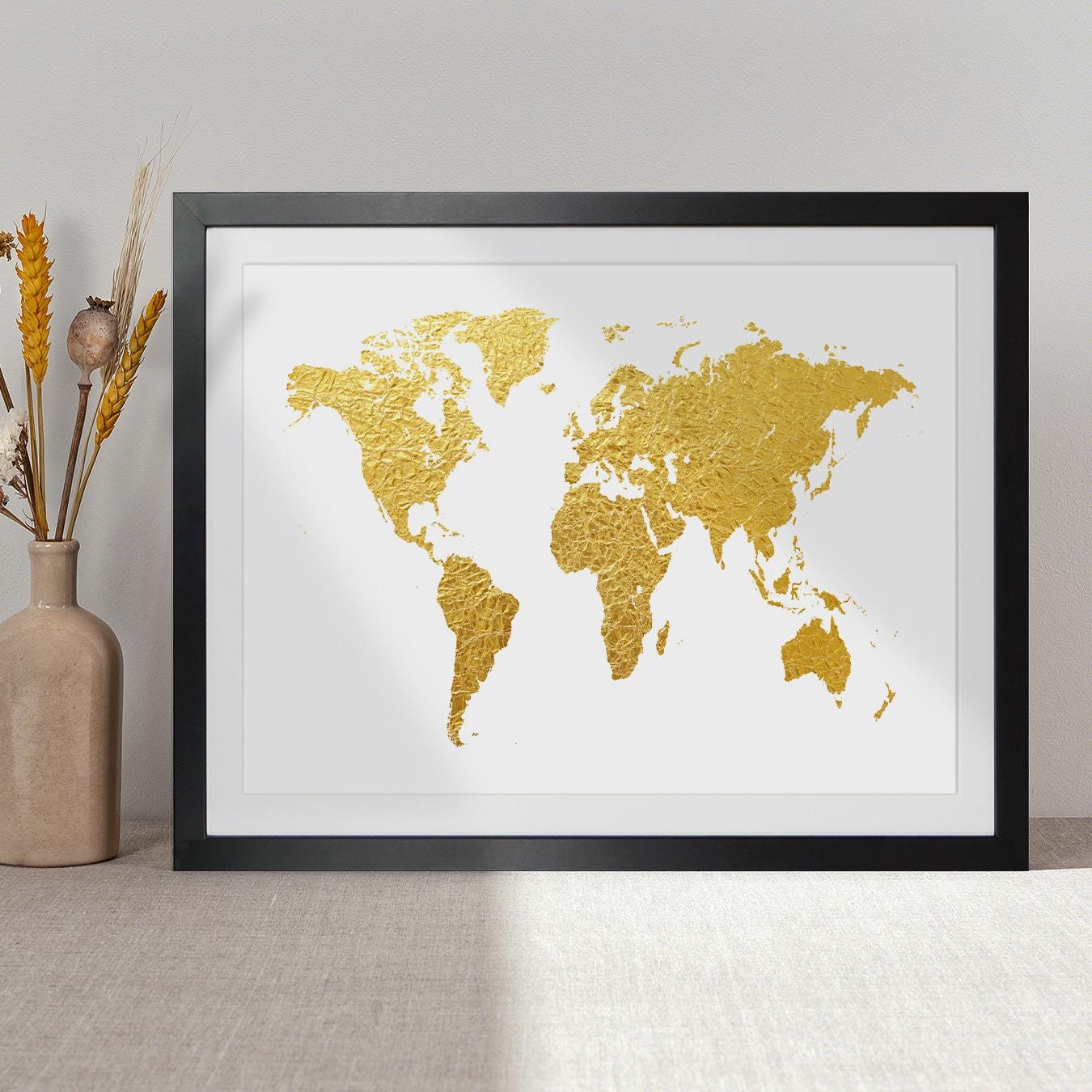 Gold World Map Wall Art, Print Poster WM (2465) - Etsy 日本