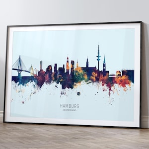 Hamburg Skyline Germany, Cityscape Painting Art Print Poster HX (12012)