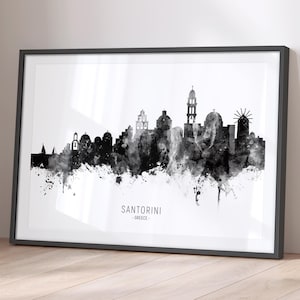 Santorini Skyline Griechenland, Stadtansicht Malerei Kunstdruck Poster BKX (11599)