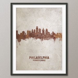 Horizon de Philadelphie, Pennsylvanie, affiche imprimée paysage urbain rouille sur béton (4587)
