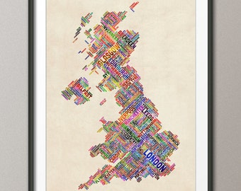 Great Britain UK City Text Map, Art Print (300)