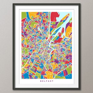 Mapa de Belfast, mapa de la ciudad de Belfast, Irlanda del Norte, impresión artística (3505)