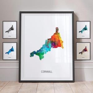 Póster con impresión artística de acuarela con mapa de Cornualles MX (12318)