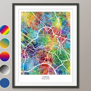 Leeds Map, England City Map, Watercolour Art Print Poster (31273)