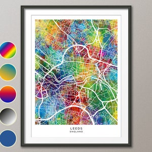 Leeds kaart, Engeland stadskaart, aquarel Art Print Poster (31273)