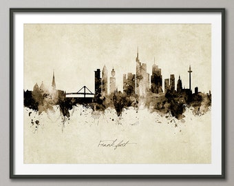 Frankfurt Skyline Germany, Cityscape Art Print Poster Vintage Sepia (8960)