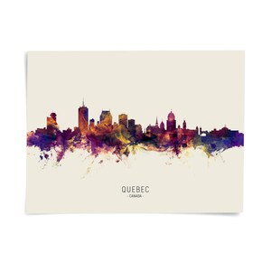 the skyline of Montreal, Canada, with a colorful and abstract representation of the city's architectural features.