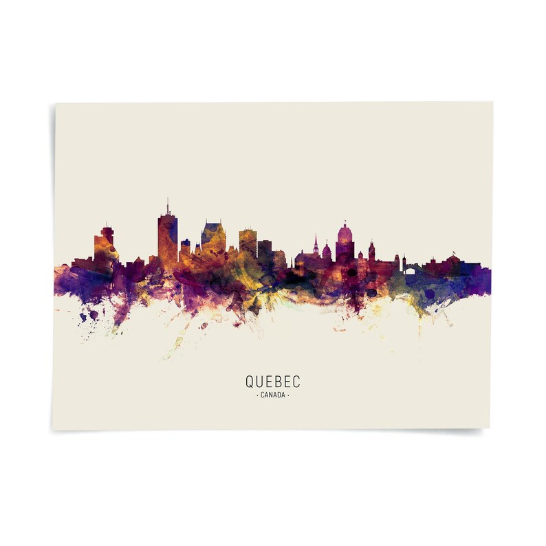 the skyline of Montreal, Canada, with a colorful and abstract representation of the city's architectural features.