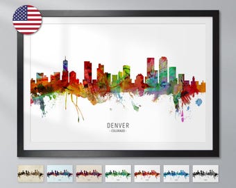 Póster con impresión artística del horizonte de Denver, Colorado, paisaje urbano - YX (6570)