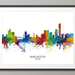Manchester Skyline England, Cityscape Painting Art Print Poster CX (6511)