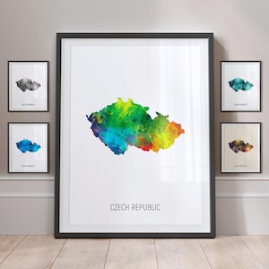 Póster con impresión artística de acuarela con mapa de la República Checa (MX) (10813)