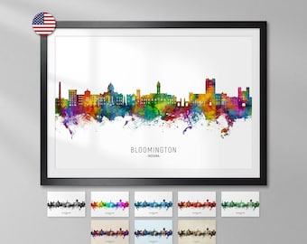 Bloomington Skyline Indiana, Cityscape Painting Art Print Poster YX (29965)