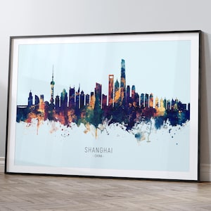 Shanghai Skyline China, Stadtansicht Gemälde Kunstdruck Poster HX (12031)