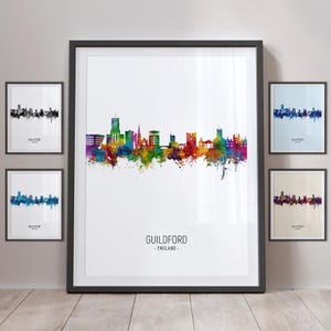 Guildford Skyline, Guildford England Cityscape Art Print Poster Portrait PX (28051)
