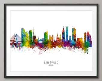 São Paulo Skyline Brazil, Cityscape Painting Art Print Poster CX (8728)