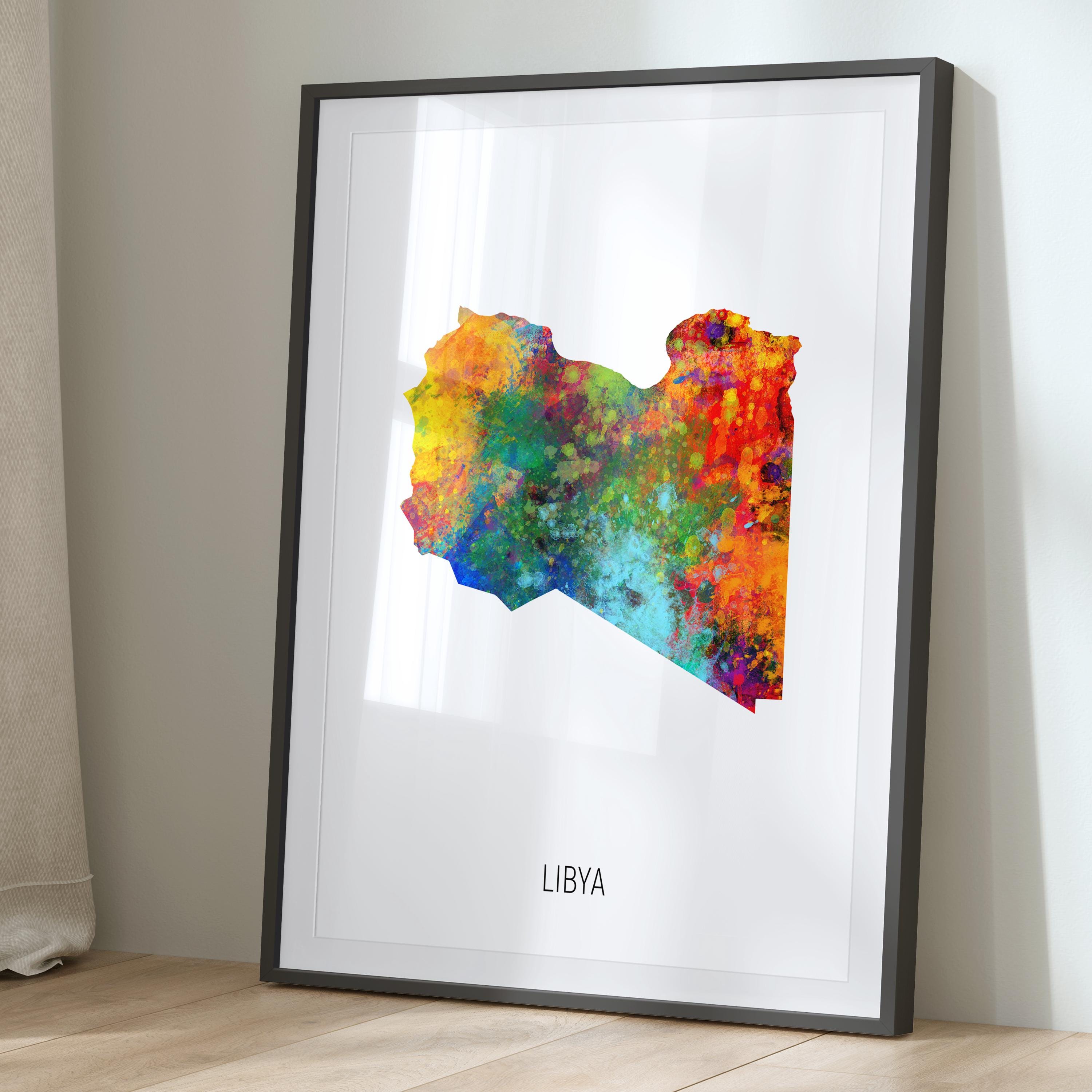Libya Map, Watercolour Painting Art Print Poster, Portrait - MX (10873 ...