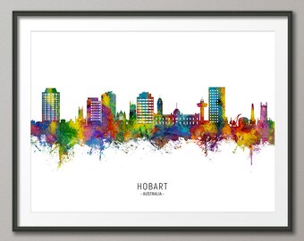 Hobart Skyline Australia, Cityscape Painting Art Print Poster CX (22338)