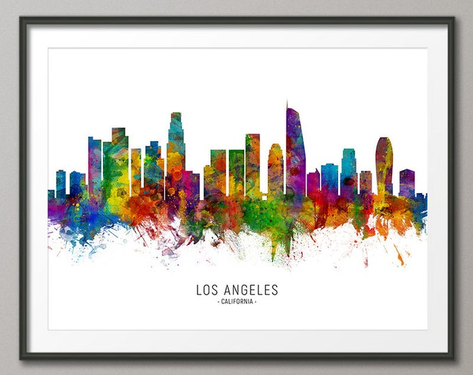 Los Angeles Skyline California, Cityscape Painting Art Print Poster CX (6509)