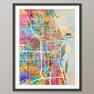 Carte de Chicago, plan des rues de la ville de Chicago, Illinois, impression d'art (1309)