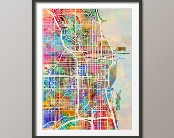 Chicago Map, Chicago Illinois City Street Map, Art Print (1309)