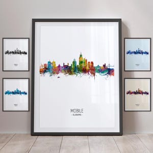 Mobile skyline, mobiel Alabama stadsgezicht Art Print poster portret PX (22083)