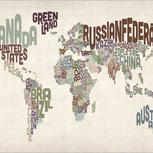 Typographic Text Map of the World Map, Art Print 782 image 2