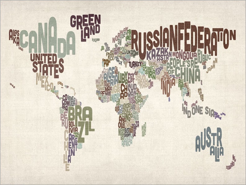 Typographic Text Map of the World Map, Art Print 782 image 2