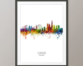 London Skyline, London England Cityscape Art Print Poster Portrait (4870)