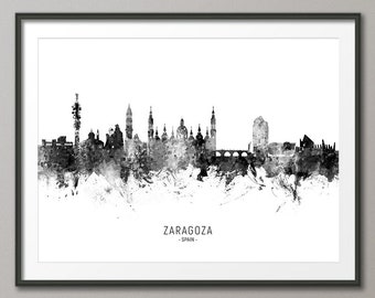 Zaragoza Skyline, Zaragoza España Paisaje urbano Cartel de impresión de arte (11615)