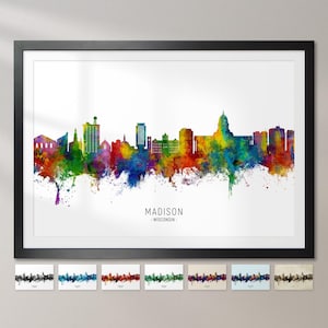 Madison Skyline Wisconsin, Cityscape Painting Art Print Poster CX (21922)