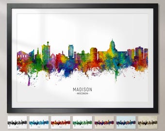 Póster con impresión artística de la pintura del horizonte de Madison, Wisconsin, paisaje urbano, CX (21922)