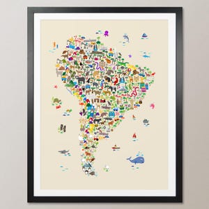 Poster, Tierkarte von Südamerika, für Kinder, Art Print Poster (4278)