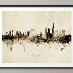 Skyline Londen Engeland, stadsgezicht Art Print poster vintage sepia (8942)