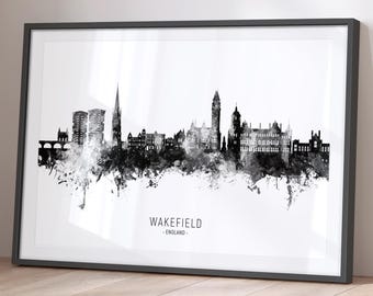 Wakefield Skyline England, Cityscape Painting Art Print Poster BX (24014)