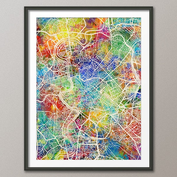 Rome Map, Rome Italy City Map, Watercolour Art Print (4570)