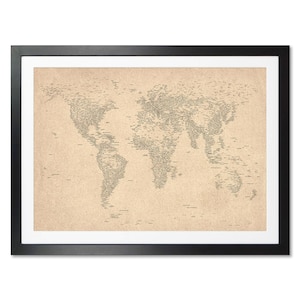 Carte du monde avec texte de la ville, affiche d'impression d'art, 24 x 36 pouces LM (162)