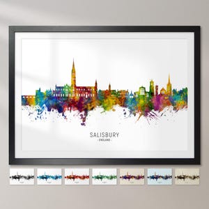Salisbury Skyline England, Cityscape Painting Art Print Poster CX (16724)