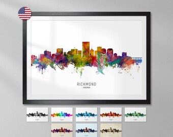 Richmond Skyline Virginia, Cityscape Art Print Poster ZX (6556)