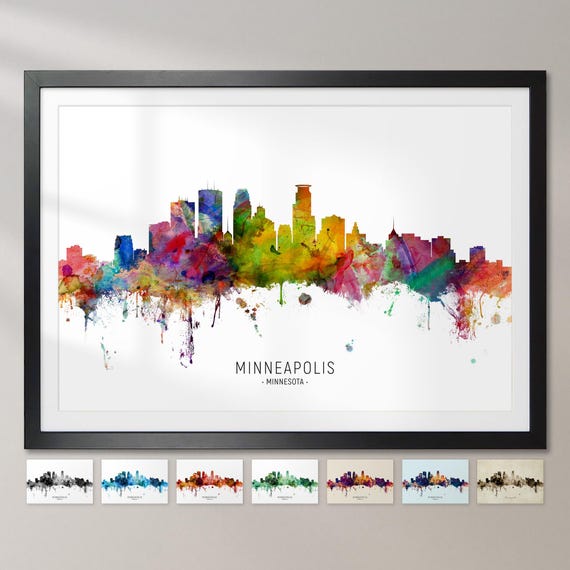 Minneapolis Skyline Minnesota, Cityscape Painting Art Print Poster