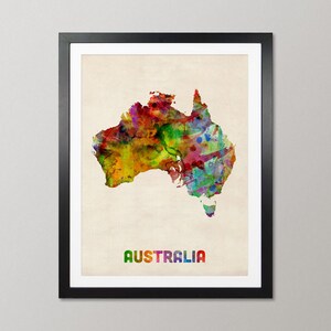 Australien Karte, Aquarell Kunstdruck Poster, Landreise Wanddekoration - JM (437)
