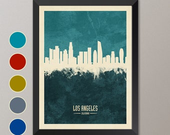 Los Angeles Skyline, Los Angeles Cityscape California, Watercolor Art Print Poster (4223)